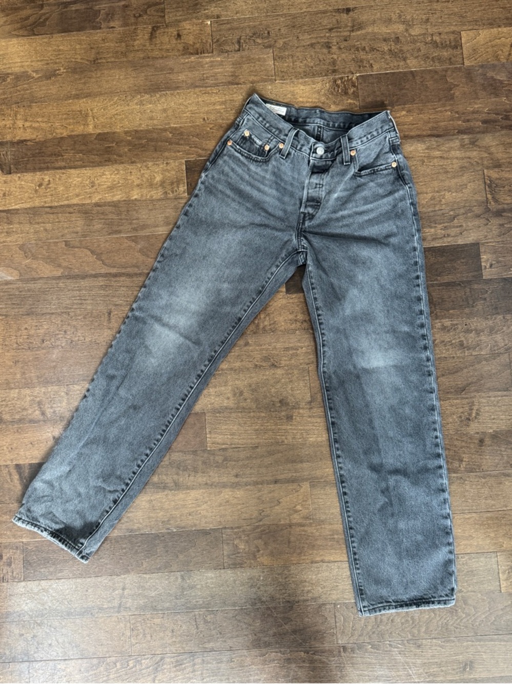 Levi’s 501 Dark Grey High-Rise Distressed Straight Leg Jeans - Picture 8 of 10